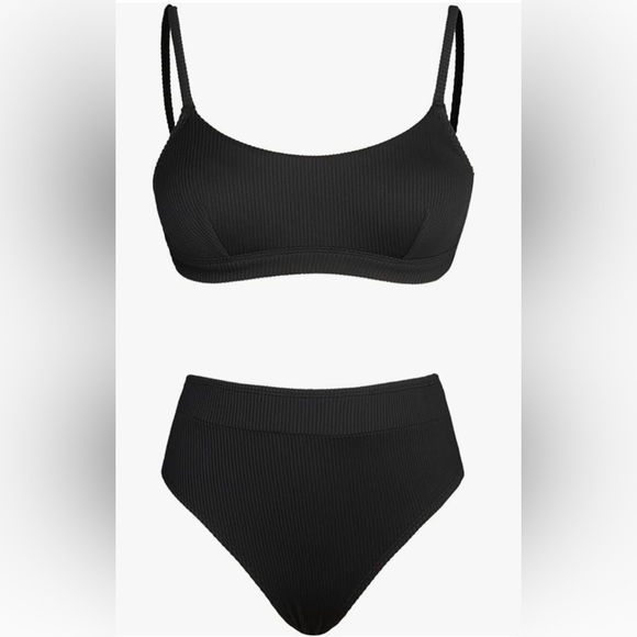 CUPSHE Women's 2 Piece Bikini Size Large Black Scoop Neck High Waist - Picture 4 of 8